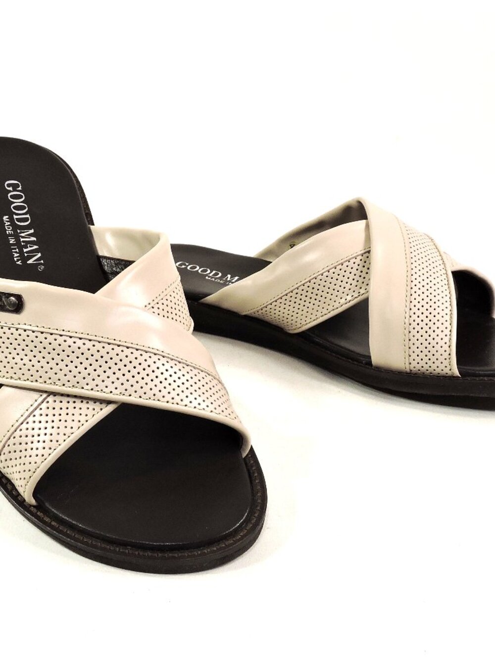 GOODMAN 🇮🇹 MEN'S SOFT CREAM LEATHER COMFORT SUMMER FLAT SANDALS